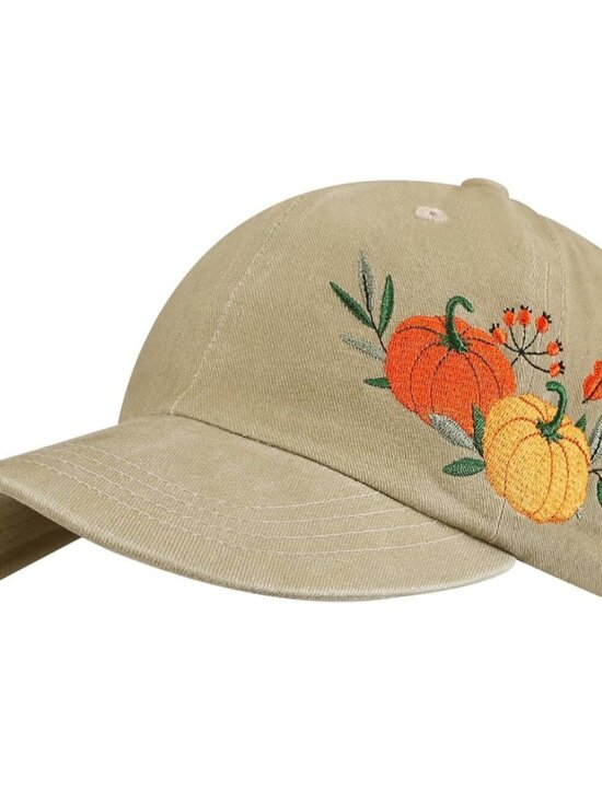 Women\'s Embroidered Baseball Cap Adjustable Soft Breathable Hats Pumpkin